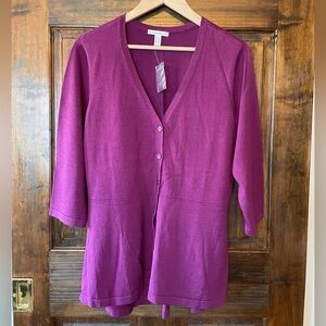 NWT Isaac Mizrahi Live Purple Peplum 3/4 Sleeve V-Neck Buttoned Cardigan…